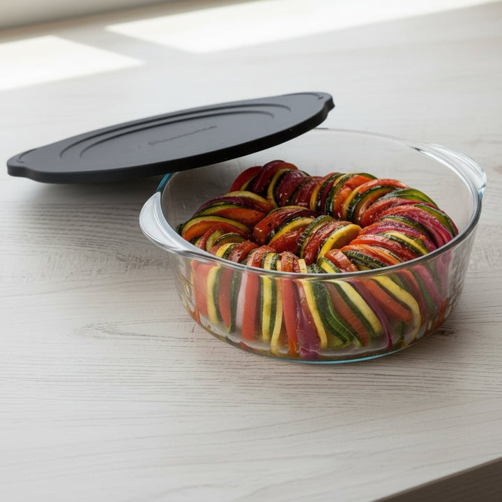 Borcam Rund Glas Ovnform m/Låg 2200 ml - Sort - Løven Home