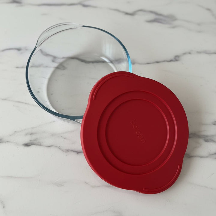 Borcam Rund Glas Ovnform m/rødt låg - 1,45 L - Løven Home