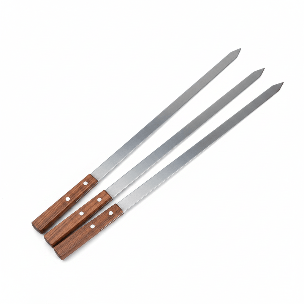 Brede Easy grillspyd i rustfrit stål m/trægreb 3 stk. - 60 cm - Løven Home