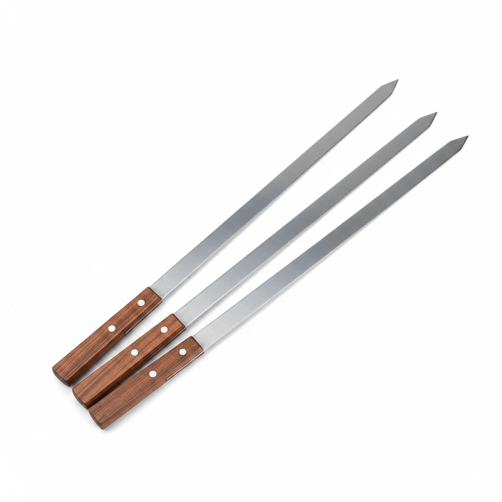 Brede Easy grillspyd i rustfrit stål m/trægreb 3 stk. - 60 cm - Løven Home
