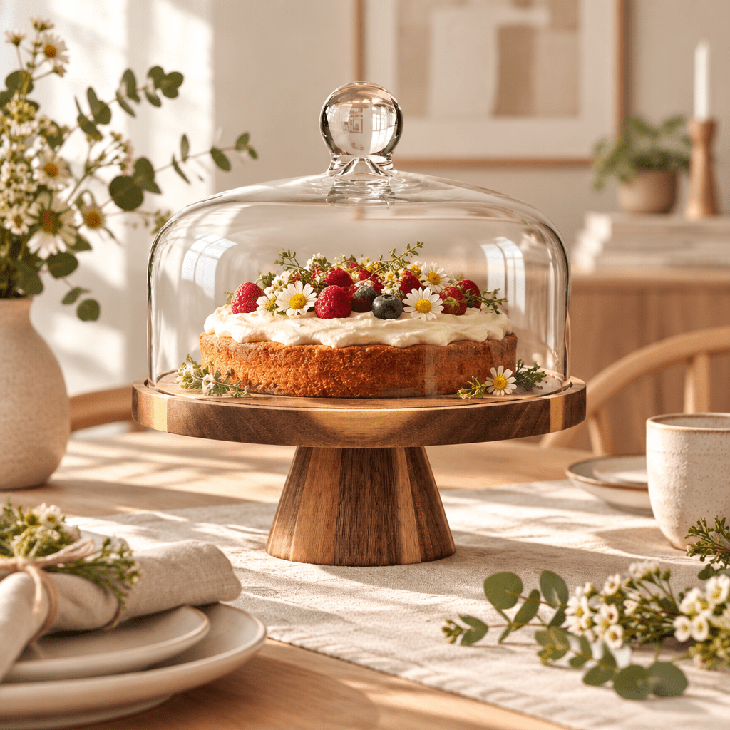 Bricard Acacia - Kagefad på fod m/låg - 28 cm | Træ/glas - Løven Home