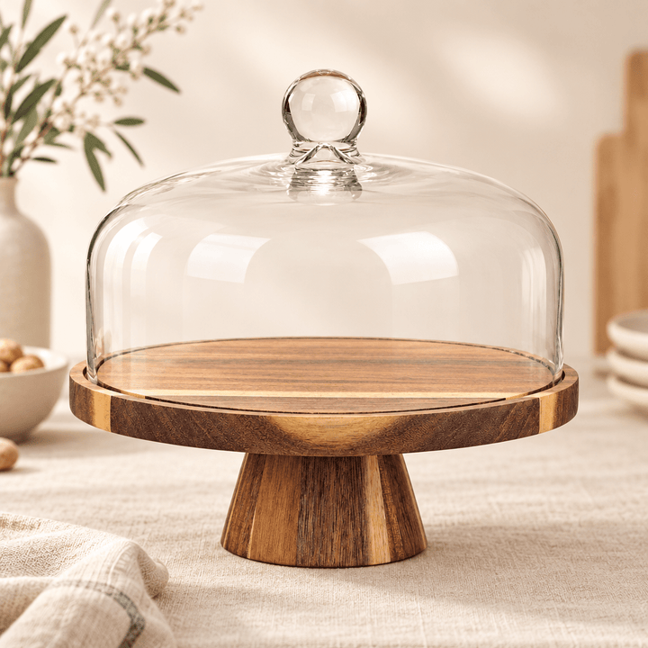 Bricard Acacia - Kagefad på fod m/låg - 28 cm | Træ/glas - Løven Home