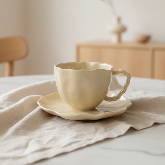 Bricard Angles Taupe - Kaffekopper i gloss Taupe - 6 personers 12 dele - Løven Home