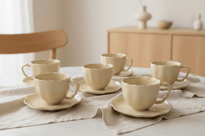 Bricard Angles Taupe - Kaffekopper i gloss Taupe - 6 personers 12 dele - Løven Home
