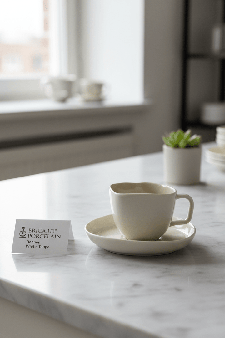 Bricard Bonnes White-Taupe espresso kaffekopper 12 dele - 6 personer - Løven Home