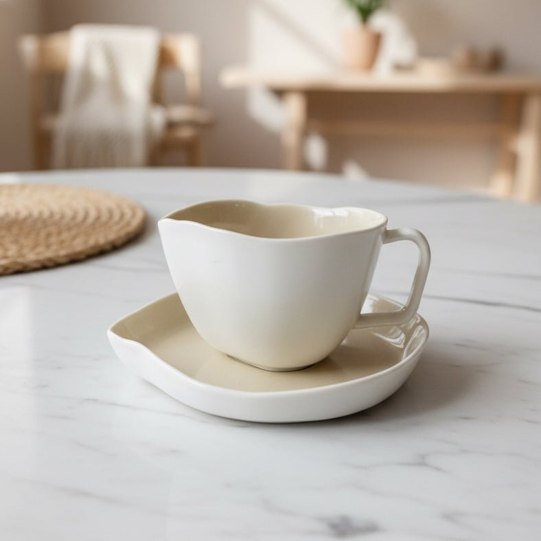 Bricard Bonnes White Taupe - Kaffekopper i Hvid og Taupe - 6 personers 12 dele - Løven Home