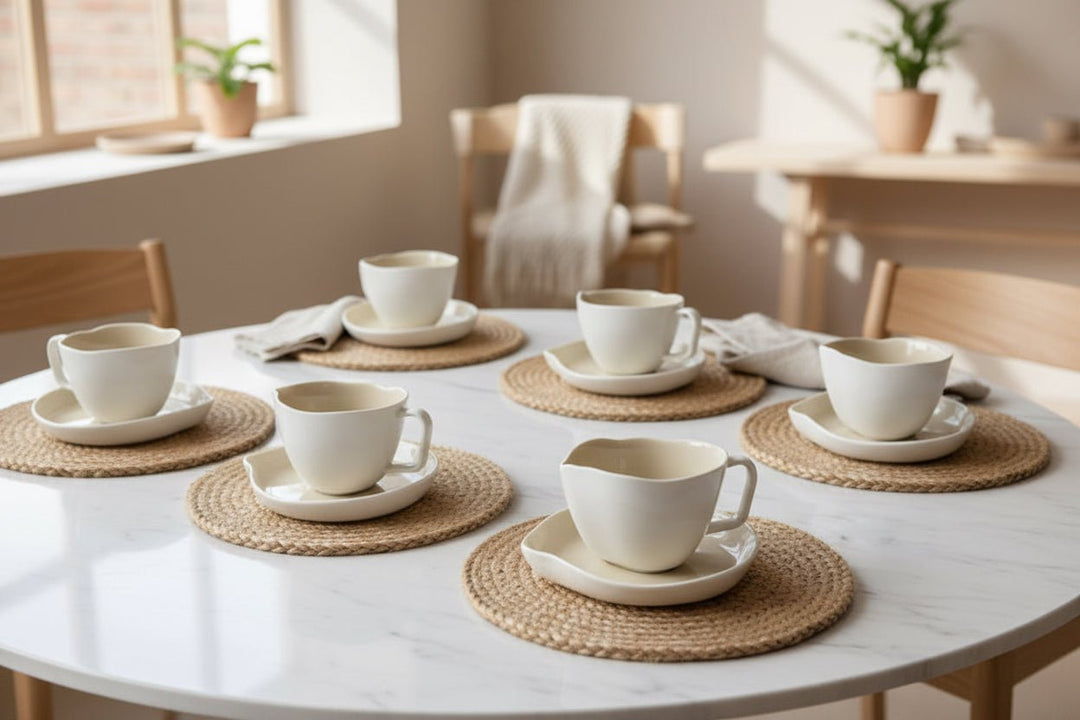 Bricard Bonnes White Taupe - Kaffekopper i Hvid og Taupe - 6 personers 12 dele - Løven Home