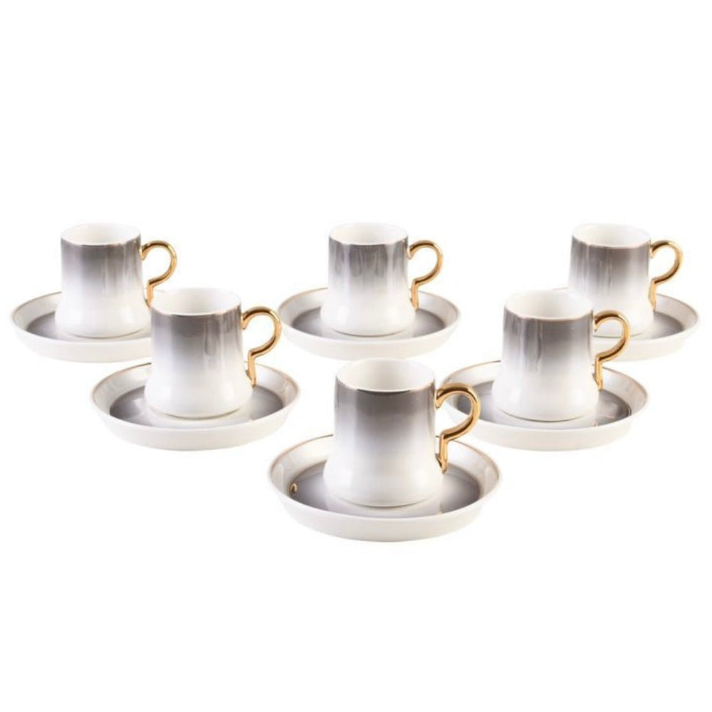 Bricard Espresso Kaffesæt 90 ML - HVID - GRÅ - GULD 12 DELE 6 PERSONER - Løven Home