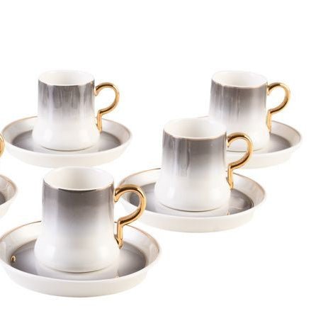 Bricard Espresso Kaffesæt 90 ML - HVID - GRÅ - GULD 12 DELE 6 PERSONER - Løven Home
