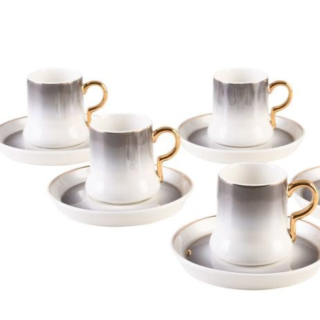 Bricard Espresso Kaffesæt 90 ML - HVID - GRÅ - GULD 12 DELE 6 PERSONER - Løven Home