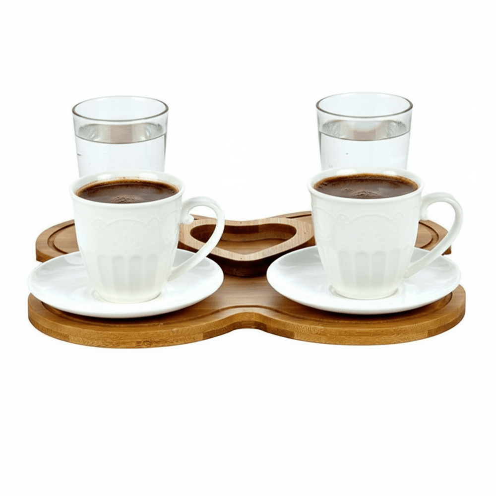 BRICARD Espresso Sæt – 2 Personer | Porcelæn/Bambus | Forlovelsessæt - Løven Home