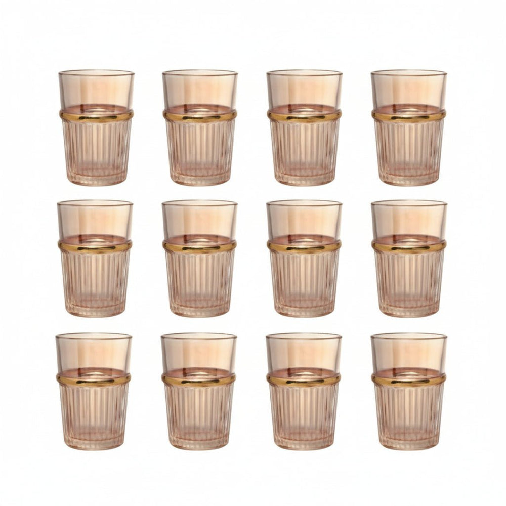 Bricard Fariza Teglassæt – 12 stk. Amber m/Guldkant - 200 ml. - Løven Home