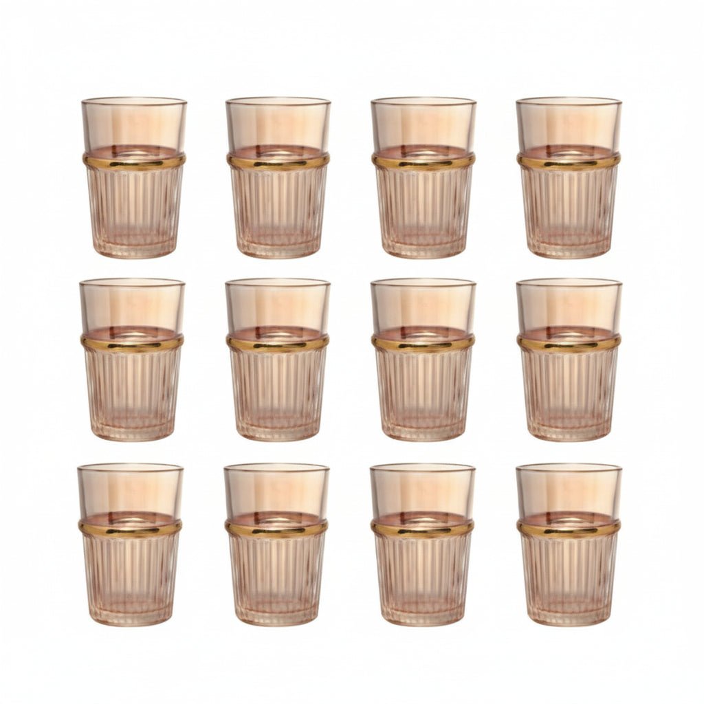 Bricard Fariza Teglassæt – 12 stk. Amber m/Guldkant - 200 ml. - Løven Home