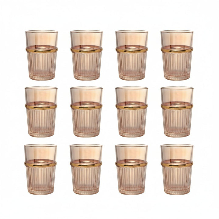 Bricard Fariza Teglassæt – 12 stk. Amber m/Guldkant - 200 ml. - Løven Home