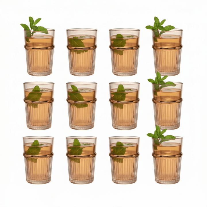 Bricard Fariza Teglassæt – 12 stk. Amber m/Guldkant - 200 ml. - Løven Home