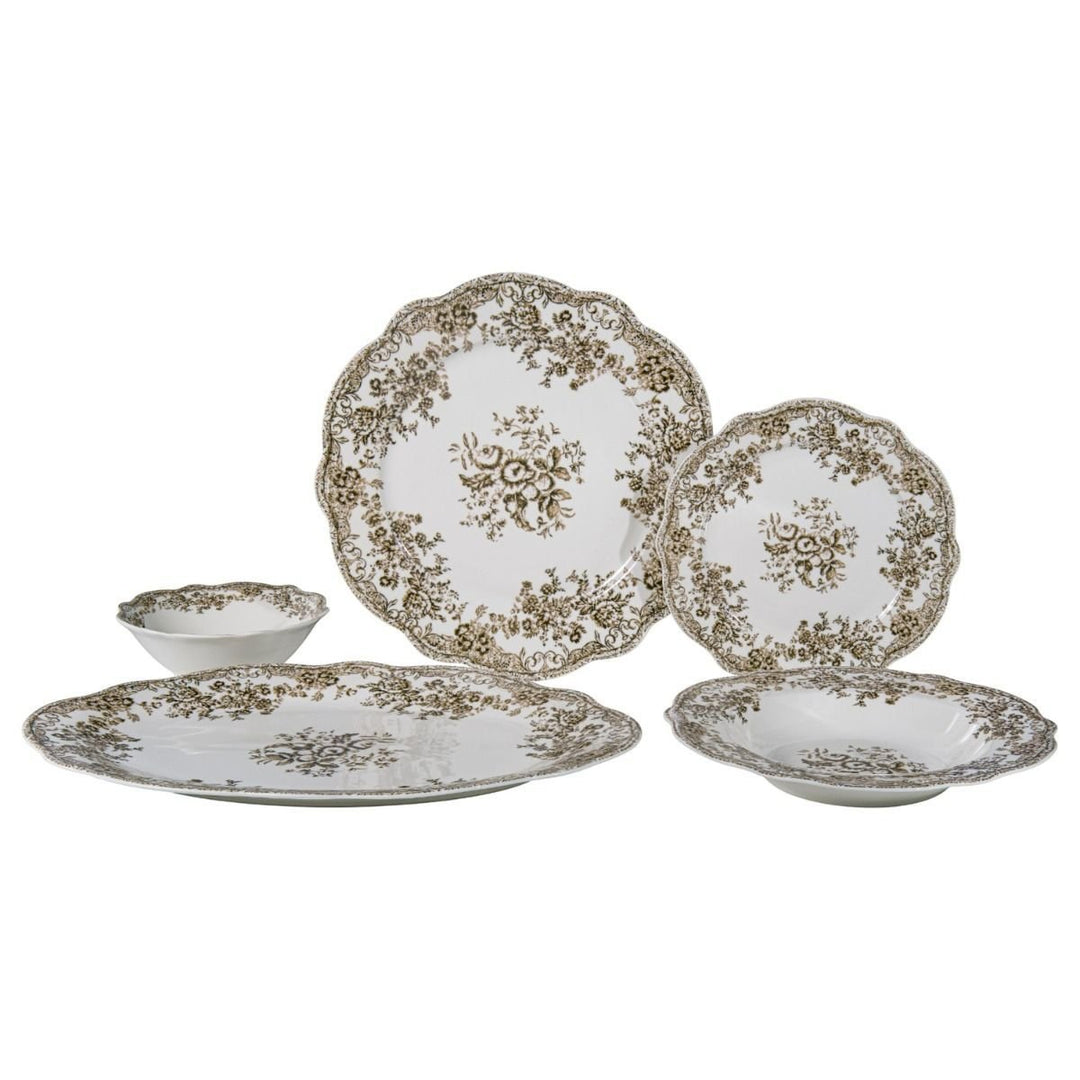 Bricard Fleury - Porcelæn tallerkensæt - 25 Dele | 6 Personer | Brun - Løven Home