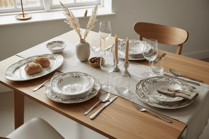 Bricard Fleury - Porcelæn tallerkensæt - 25 Dele | 6 Personer | Brun - Løven Home