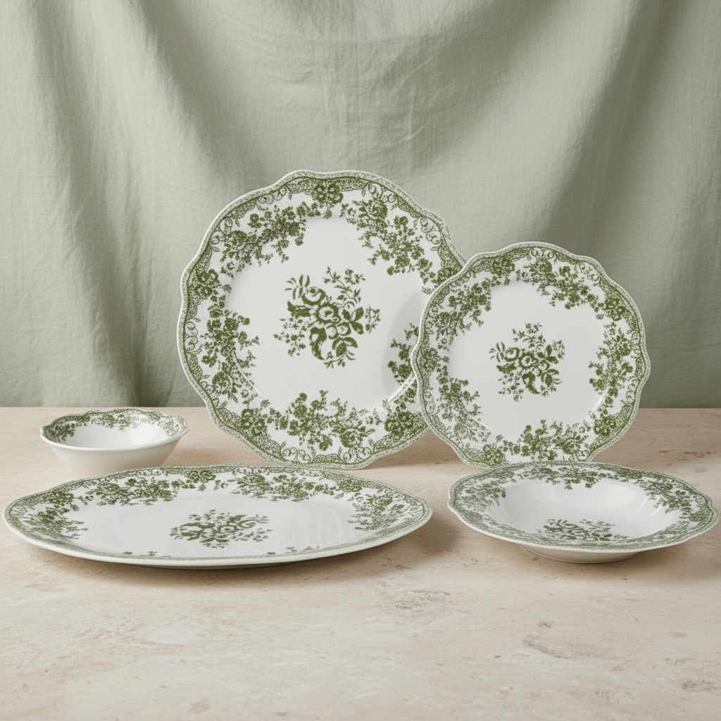 Bricard Fleury - Porcelæn tallerkensæt - 25 Dele | 6 Personer | Grøn - Løven Home