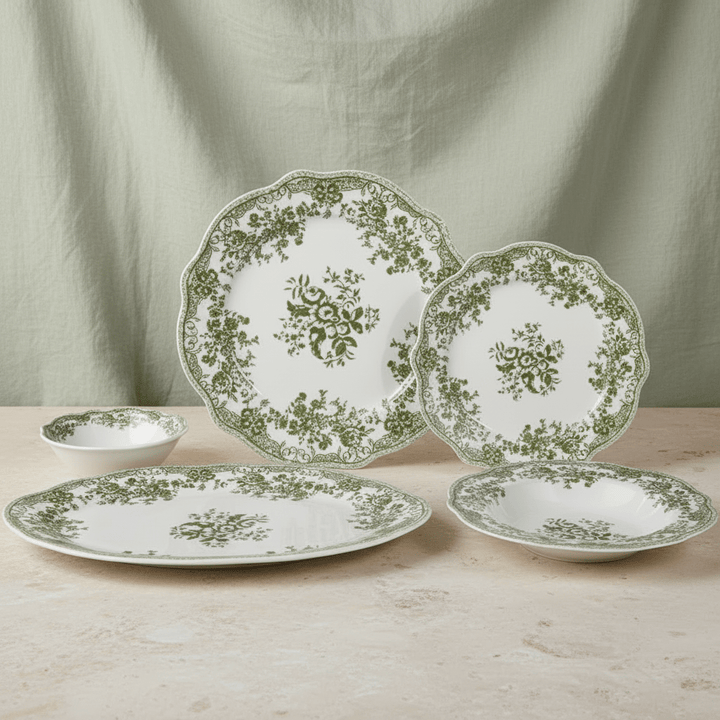 Bricard Fleury - Porcelæn tallerkensæt - 25 Dele | 6 Personer | Grøn - Løven Home