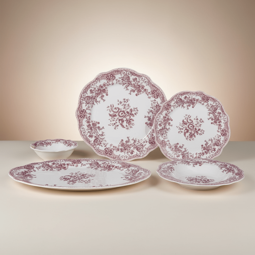 Bricard Fleury - Porcelæn tallerkensæt - 25 Dele | 6 Personer | Pink - Løven Home