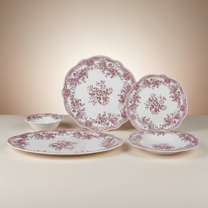 Bricard Fleury - Porcelæn tallerkensæt - 25 Dele | 6 Personer | Pink - Løven Home