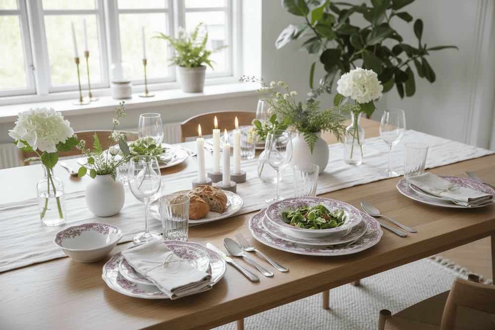 Bricard Fleury - Porcelæn tallerkensæt - 25 Dele | 6 Personer | Pink - Løven Home