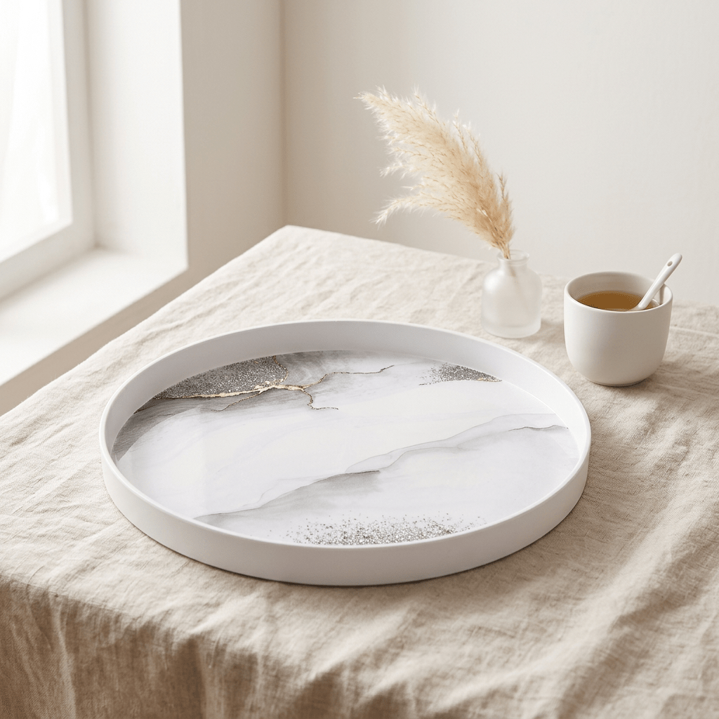 Bricard - Melamin Rund Serveringsbakke - Marmorlook | 32 cm - Løven Home