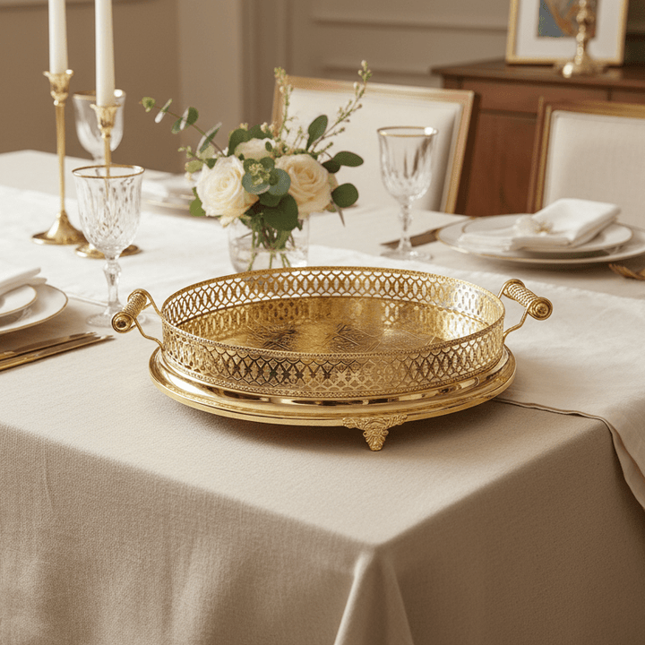 Cinar Fugurato - 801 Rund Serveringsbakke – Guld | 56×11 cm - Løven Home