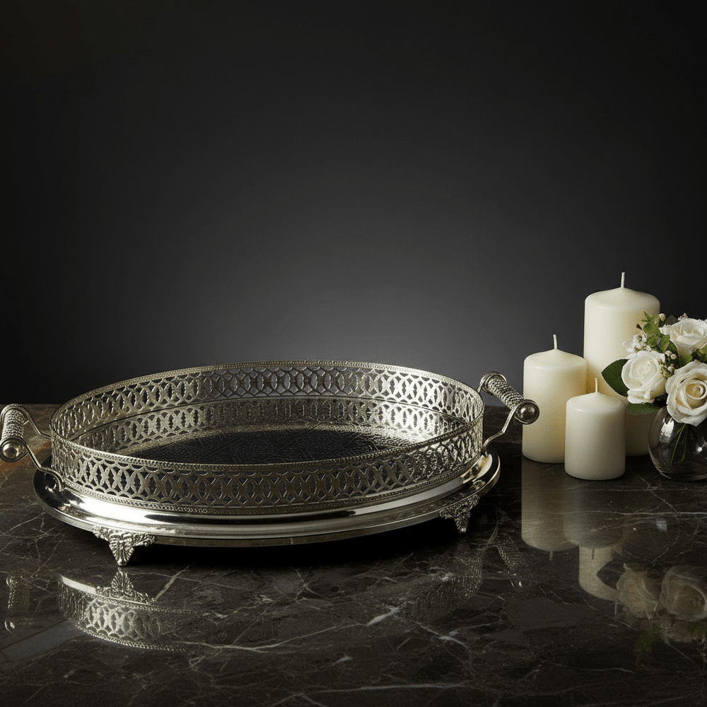 Cinar Fugurato - 804 Oval Serveringsbakke – Sølv | 55x34x11,5 cm - Løven Home