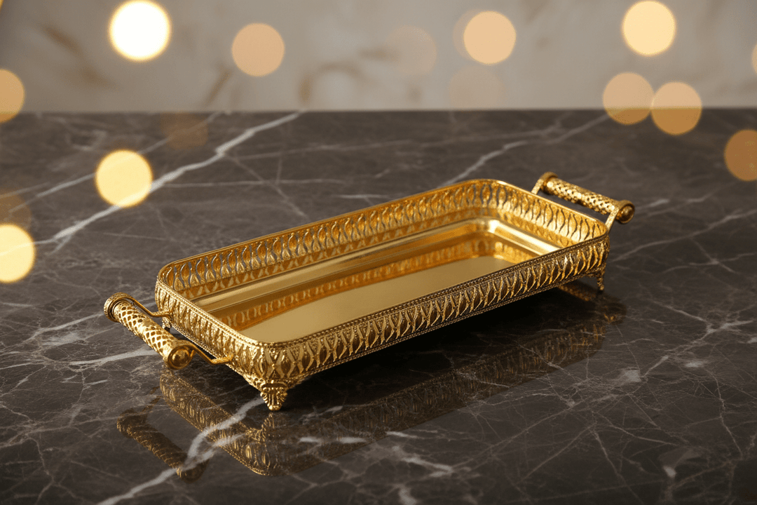 Cinar Fugurato - 901 Rektangulær Serveringsbakke – Guld / 64×22×8 cm - Løven Home