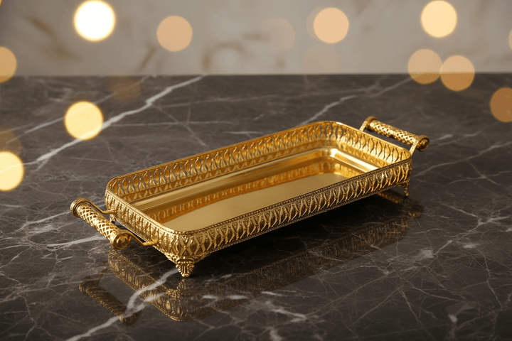 Cinar Fugurato - 901 Rektangulær Serveringsbakke – Guld / 64×22×8 cm - Løven Home