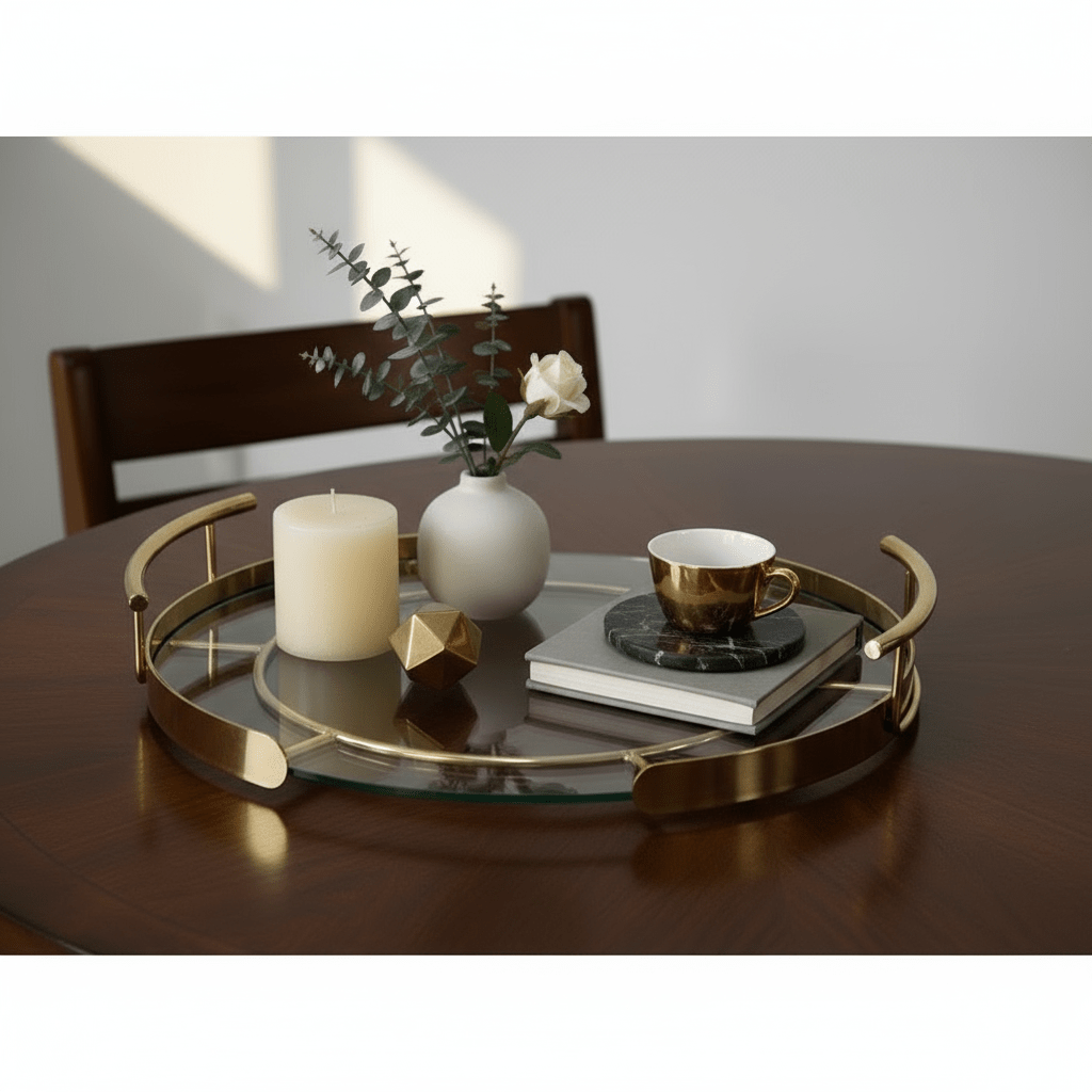 Cinar Fugurato Elegance Guld Serveringsbakke – 35 cm - Løven Home