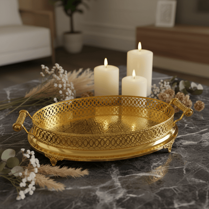 Cinar Fugurato - Oval Serveringsbakke 803 – Guld | 61x38x12 cm - Løven Home