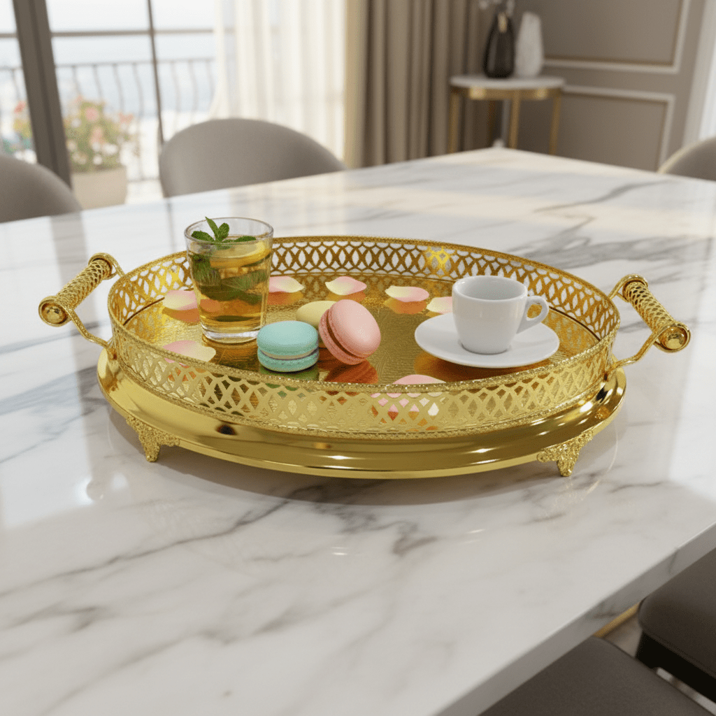 Cinar Fugurato - Oval Serveringsbakke 803 – Guld | 61x38x12 cm - Løven Home