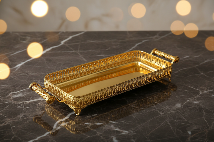 Cinar Fugurato - 901 Rektangulær Serveringsbakke – Guld / 64×22×8 cm