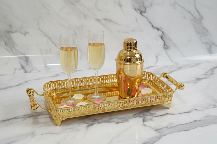 Cinar Fugurato - 901 Rektangulær Serveringsbakke – Guld / 64×22×8 cm