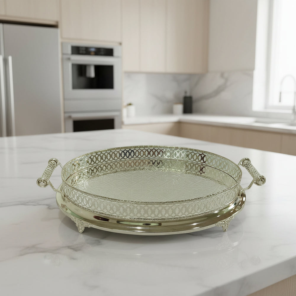 Cinar Fugurato - Serveringsbakke Oval – Sølv 61 × 38 × 12 cm - Løven Home