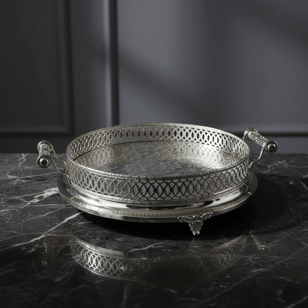 Cinar Fugurato - Serveringsbakke Rund 802 – Sølv (52×11 cm) - Løven Home