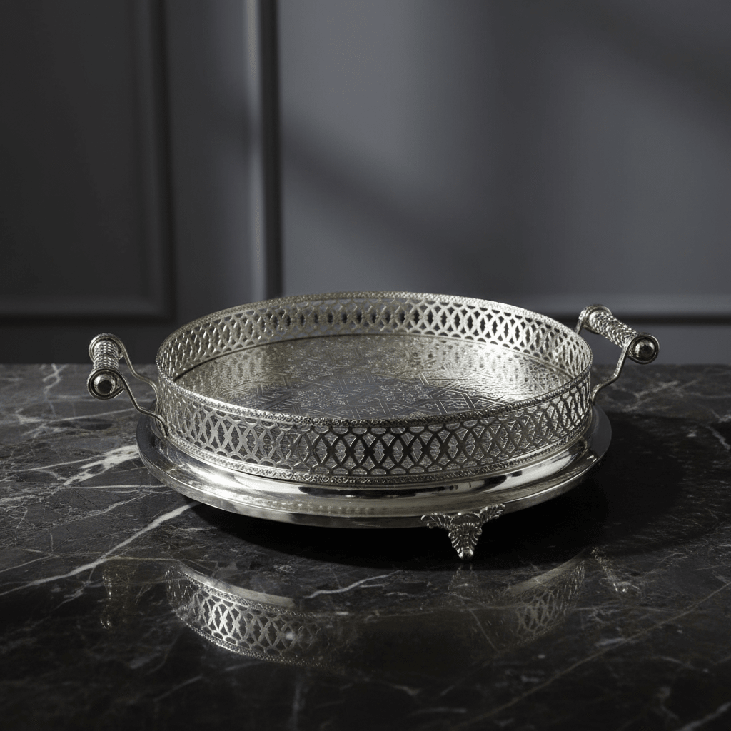 Cinar Fugurato - Serveringsbakke Rund 802 – Sølv (52×11 cm) - Løven Home