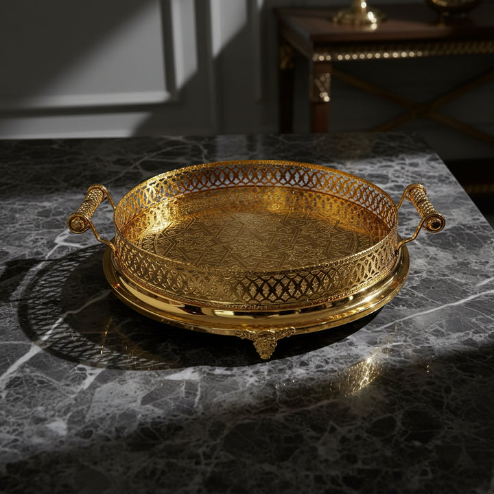 Cinar Fugurato - Serveringsbakke Rund – Guld - 52 × 11 cm - Løven Home