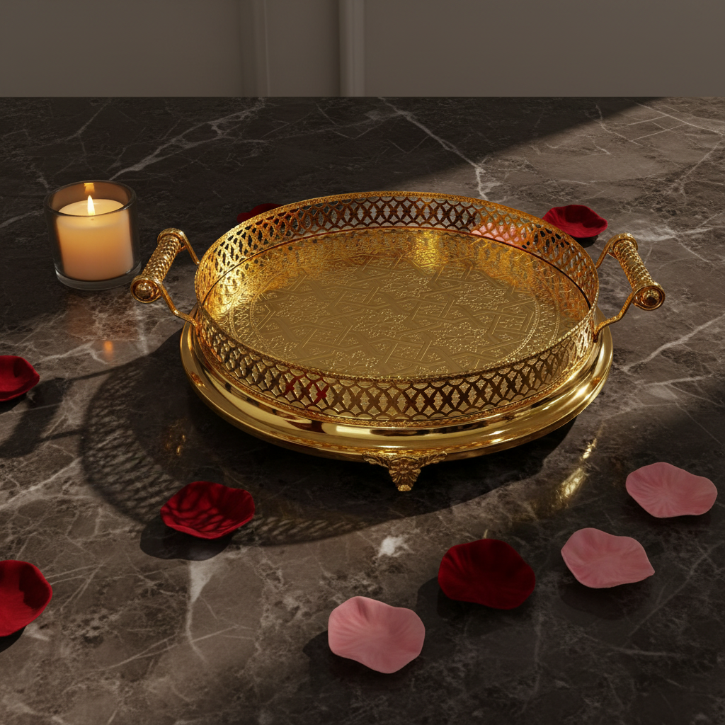 Cinar Fugurato - 801 Rund Serveringsbakke – Guld | 56×11 cm
