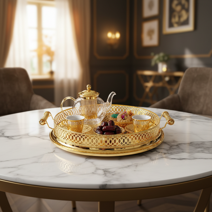 Cinar Fugurato - 801 Rund Serveringsbakke – Guld | 56×11 cm