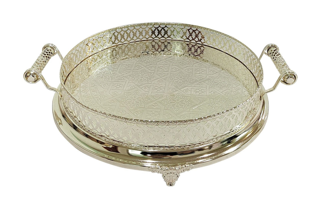 Cinar Fugurato - Serveringsbakke Rund – Sølv - 52 × 11 cm - Løven Home