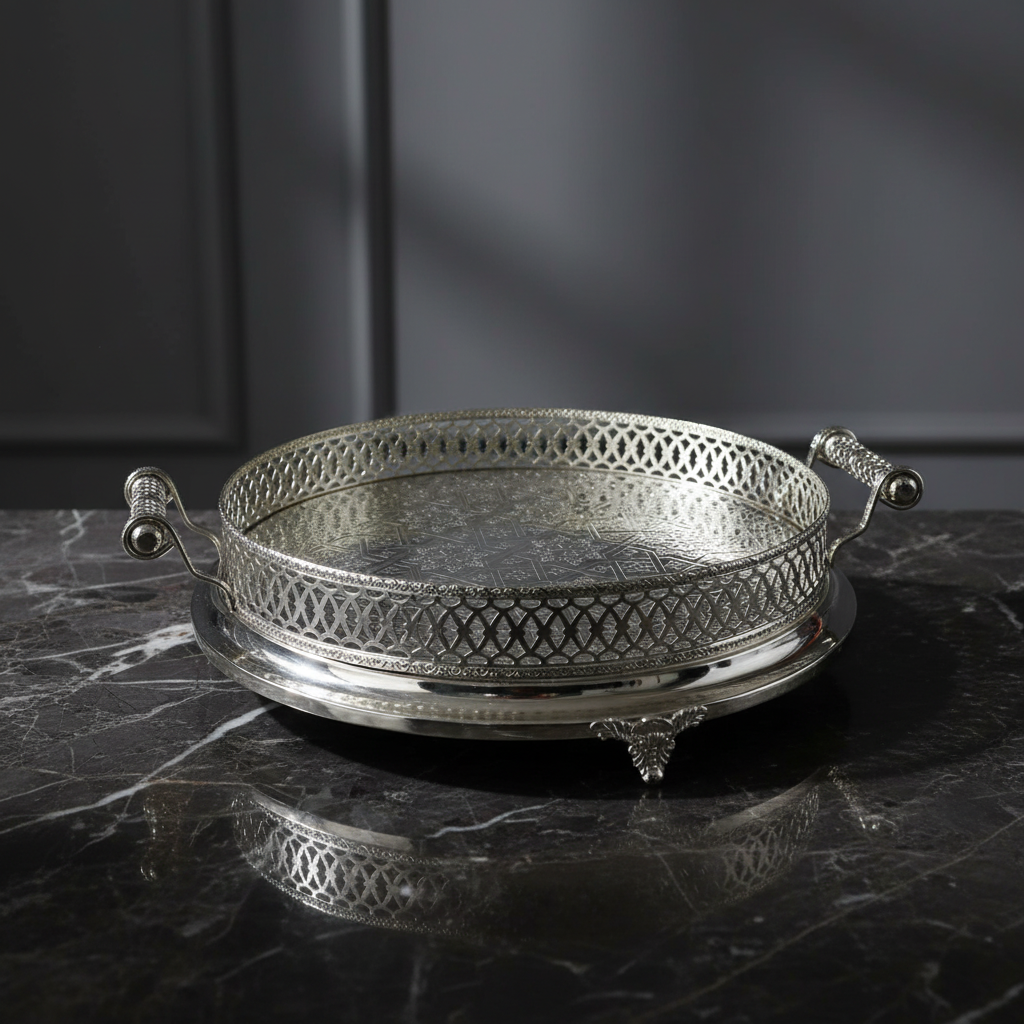 Cinar Fugurato - Serveringsbakke Rund 802 – Sølv  (52×11 cm)