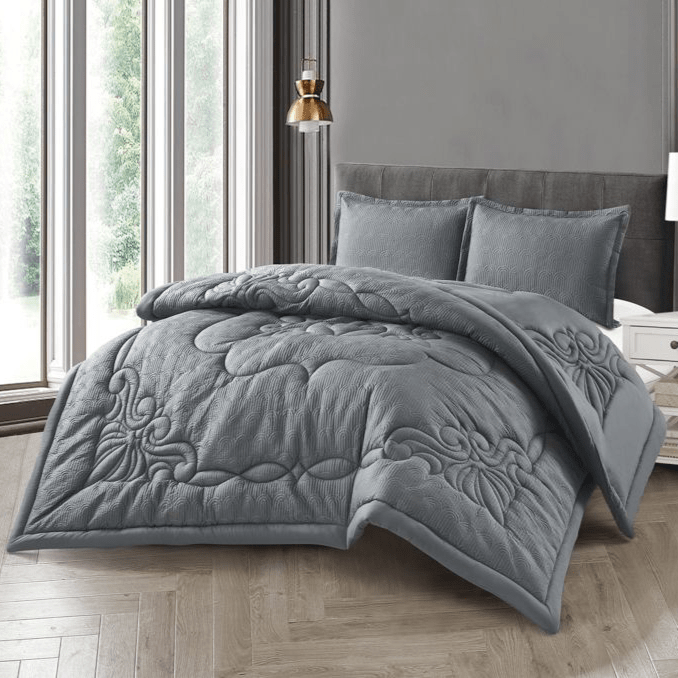 Cinar Sena Sengetæppe Sæt Grå 3 Dele 240x260 cm - Løven Home