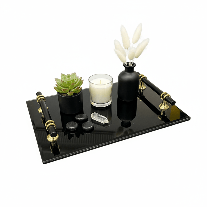 Cinar Serveringsbakke Sort/Guld Blank – 30 x 20 cm - Løven Home