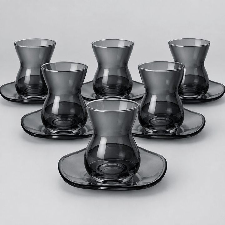 Cinar - Teglassæt - 6 personer | 12 dele | 160 ml | Antracit - Løven Home