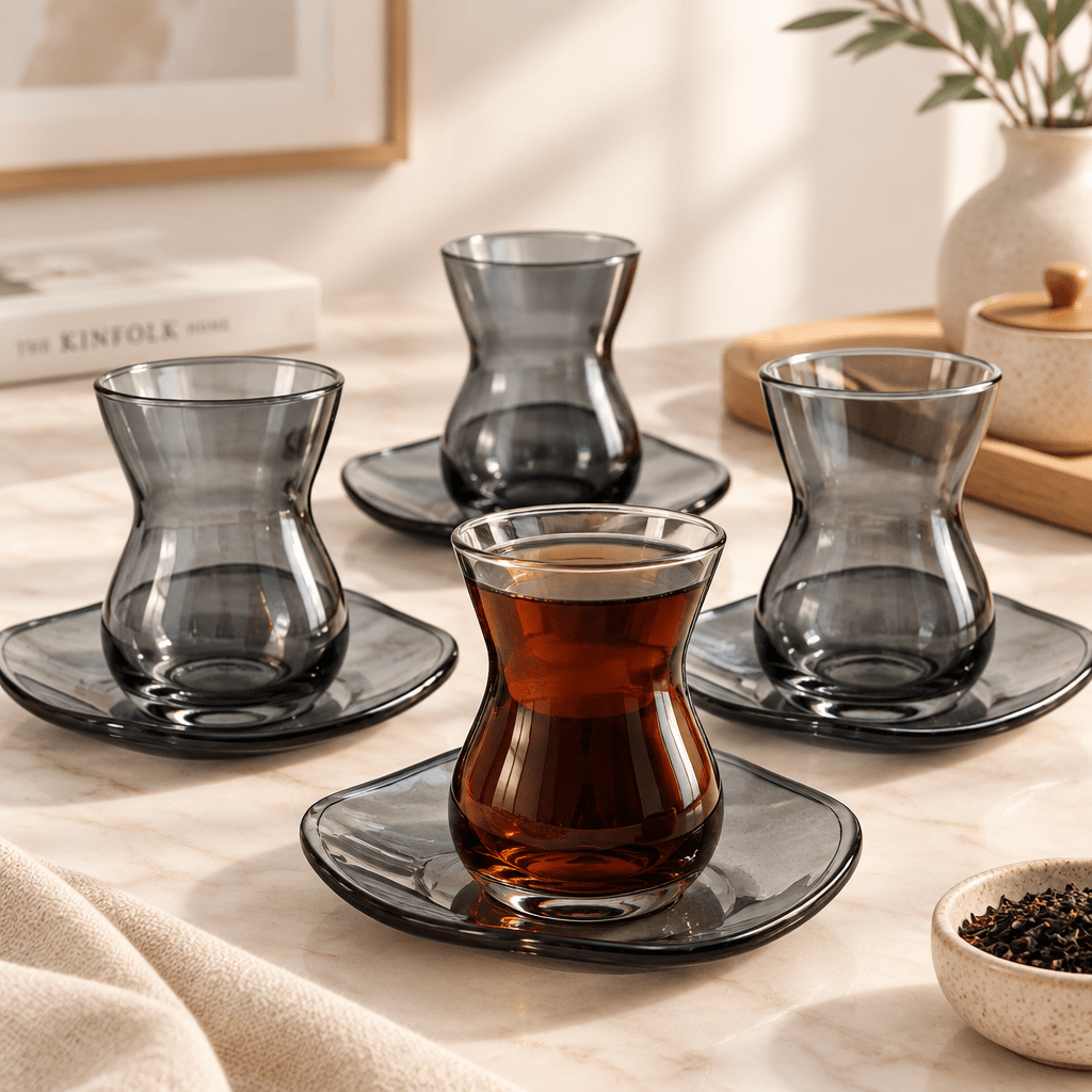 Cinar - Teglassæt - 6 personer | 12 dele | 160 ml | Antracit - Løven Home