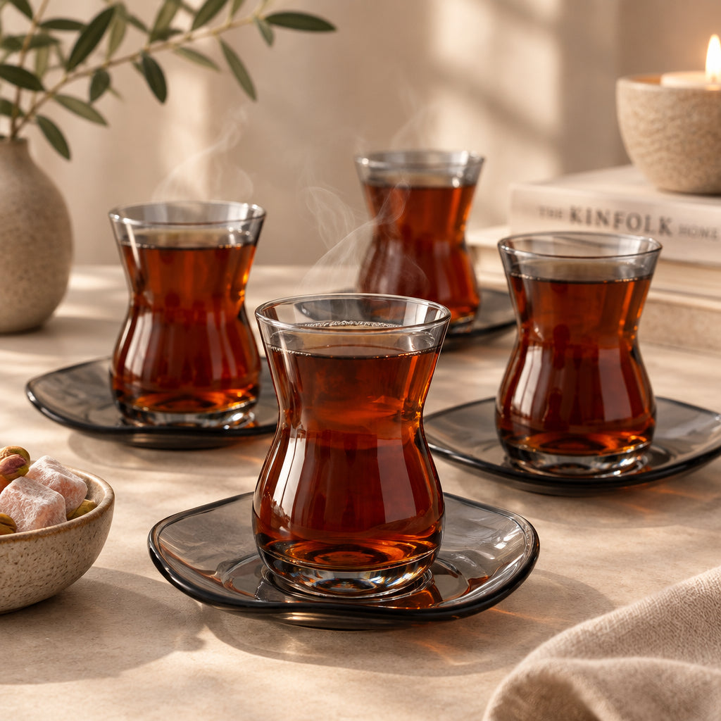 Cinar - Tesæt Glas - 12 dele |Antracit | 160 ml - Løven Home