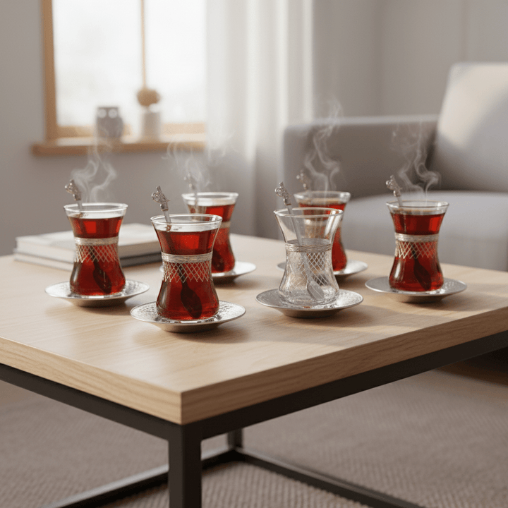 Dalgic 718/4 Tesæt i Sølv | 18 dele | Glas/Metal - Løven Home